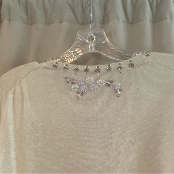 Vintage Look Easel Hand Beaded Cashmere Silk Cotton  Fancy Dressy Sweater Size L - Picture 2 of 10